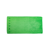 SPARMS | Green Microfibre towel . A green rectangular towel with the brand name 'SPARMS' printed vertically in a matching dark tone on the left edge, shown against a plain white background.