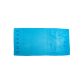 SPARMS | Sky Blue Microfibre towel . A sky blue rectangular towel with the brand name 'SPARMS' printed vertically in a matching dark tone on the left edge, shown against a plain white background.