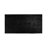 SPARMS | A rectangular black towel or mat with a distressed, textured surface, featuring the word 'SPARMS' printed in black capital letters across the center, set against a plain white background. Microfibre towel.